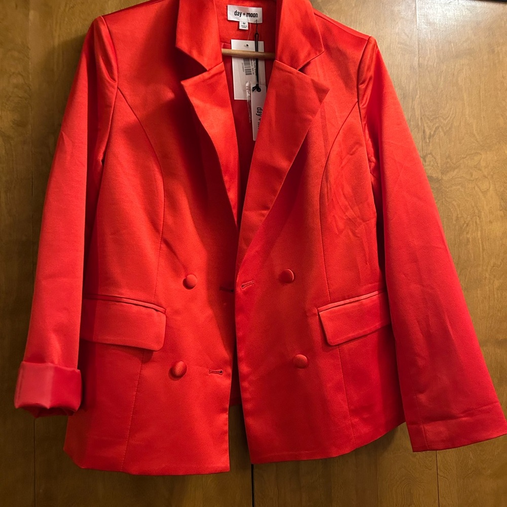 Bright Red Blazer by Day + Moon